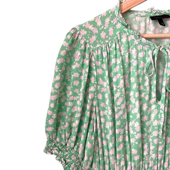 Who What Wear Green Floral Midi Puff Elbow Sleeve Dress in Size Large - Picture 11 of 14